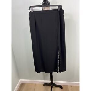 Vintage high waist midi Black skirt with Paisley pattern Slit